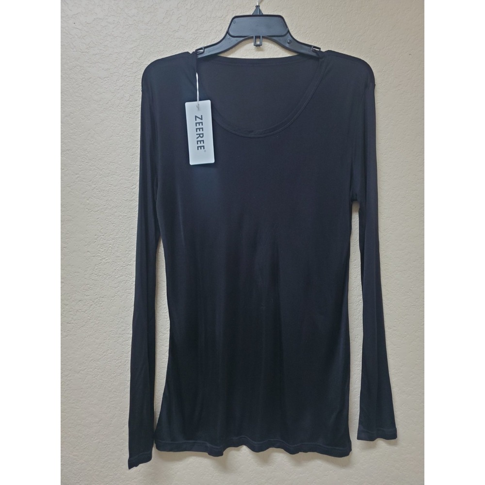Nwt ZEEREE Black 100% Mulberry Silk Long Sleeve Shirt XL Women's Soft Luxury